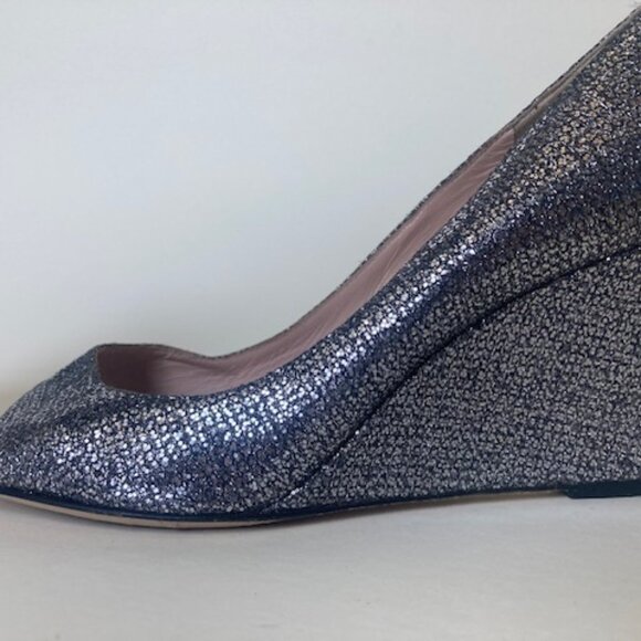 Kate Spade 8.5 Wedge Peep Toe Sparkly Metallic - Picture 4 of 6